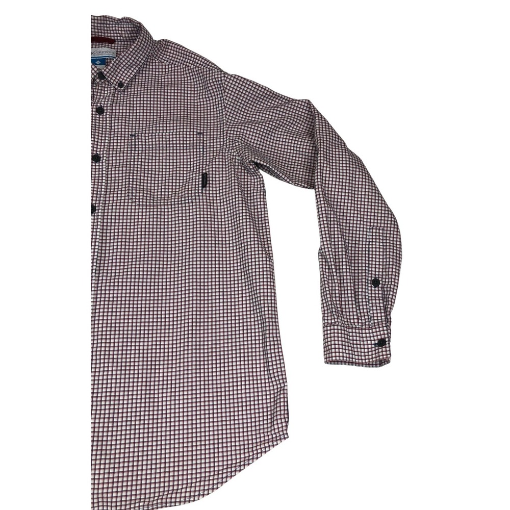 Columbia Mens Red Navy Plaid Long Sleeve Button Down Collared Shirt AM7968 Large - Picture 9 of 9